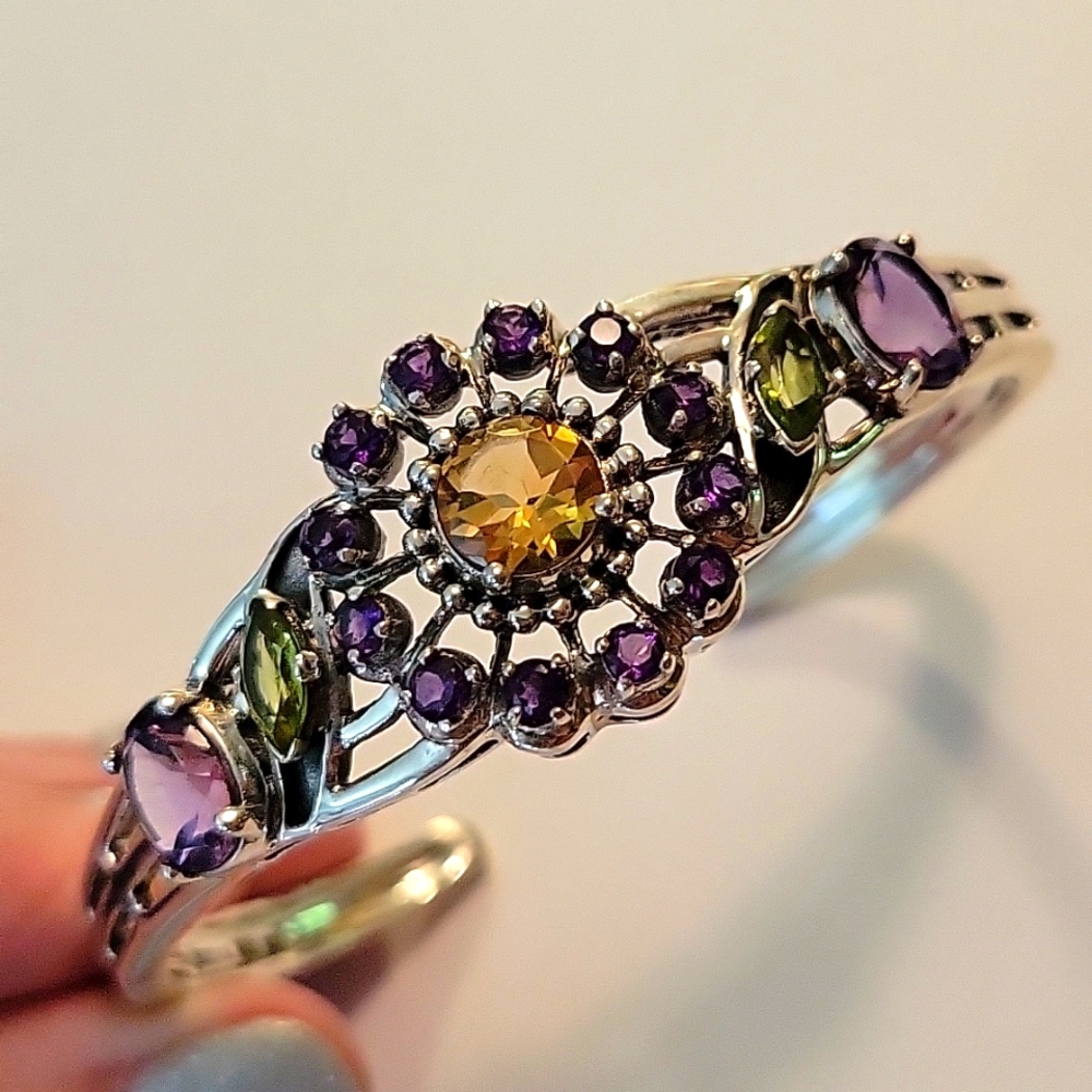 Nicky Butler multi gemstone Sterling silver bangle bracelet